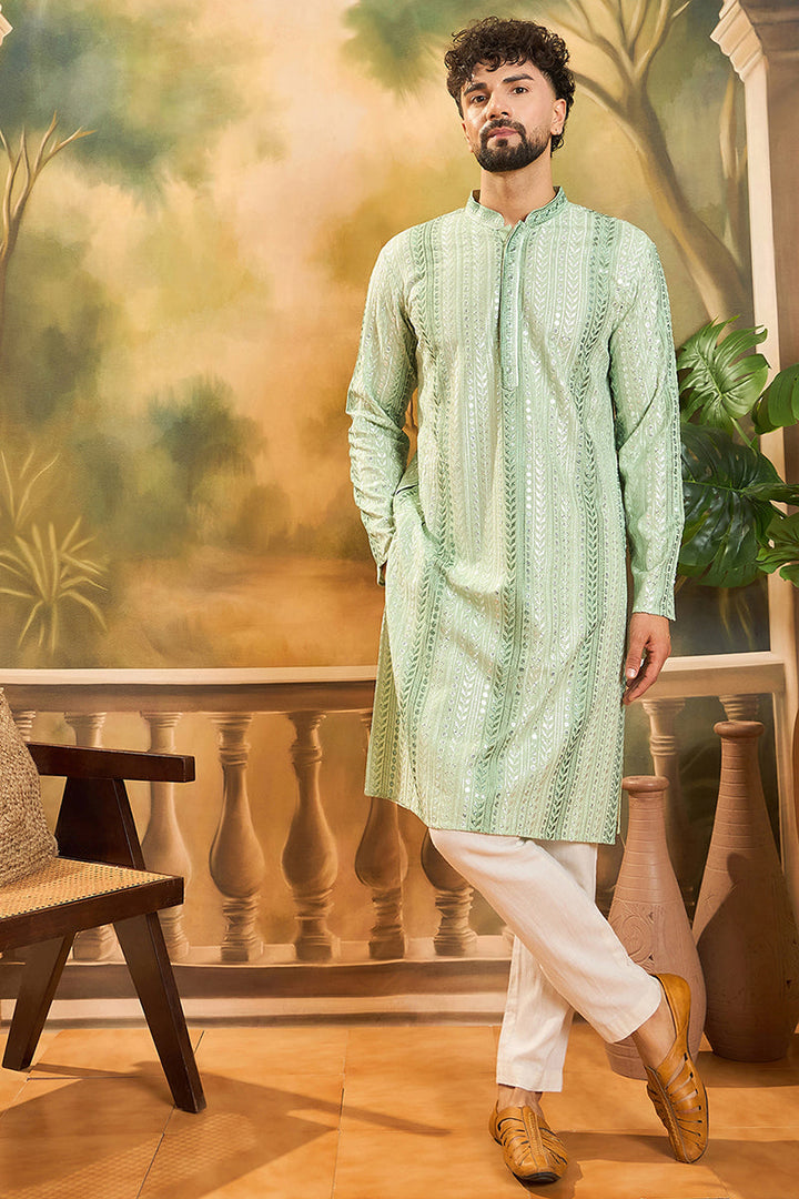 Green Viscose Rayon Solid Embroidered Straight Kurta | SHOBITAM