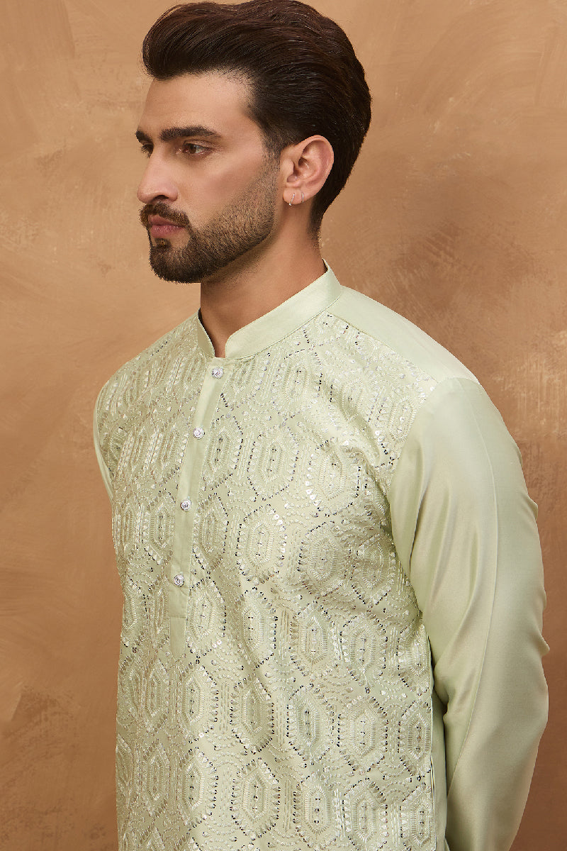 Peach Silk Blend Solid Embroidered Straight Kurta With Pant Set | SHOBITAM