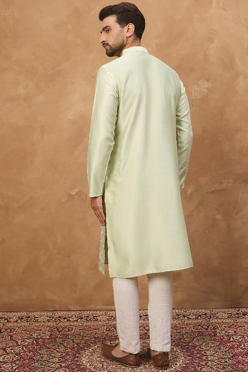 Peach Silk Blend Solid Embroidered Straight Kurta With Pant Set | SHOBITAM
