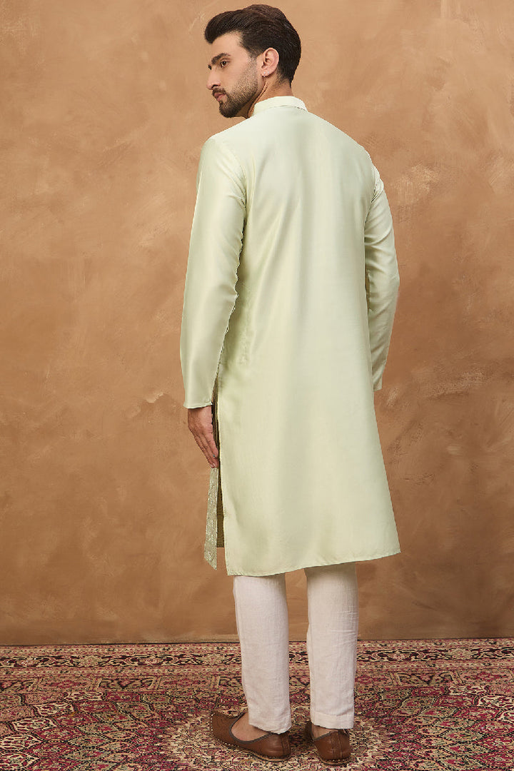 Peach Silk Blend Solid Embroidered Straight Kurta With Pant Set | SHOBITAM
