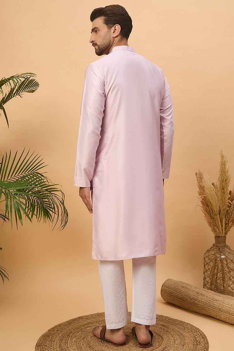Lavender Silk Blend Solid Embroidered Straight Kurta | SHOBITAM