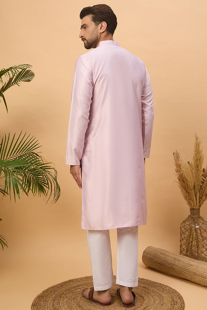Lavender Silk Blend Solid Embroidered Straight Kurta | SHOBITAM
