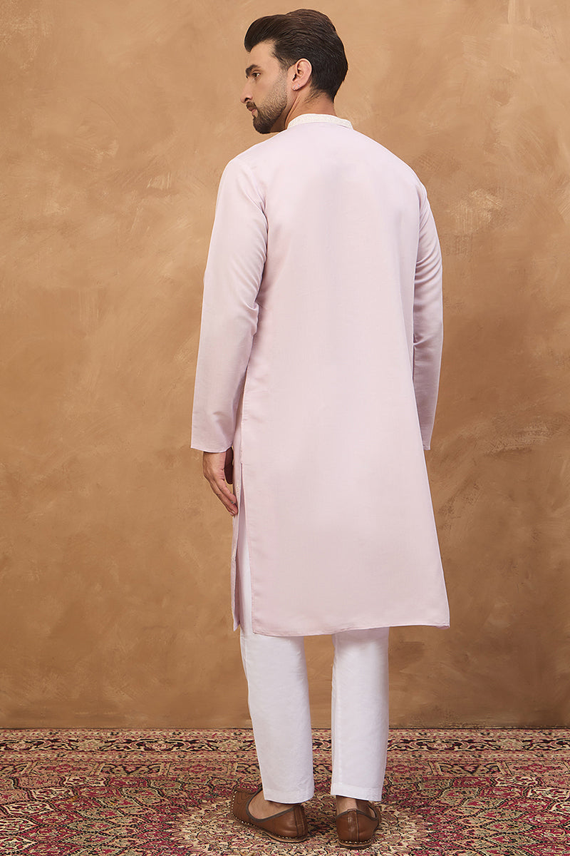 Lavender Silk Blend Solid Embroidered Straight Kurta | SHOBITAM