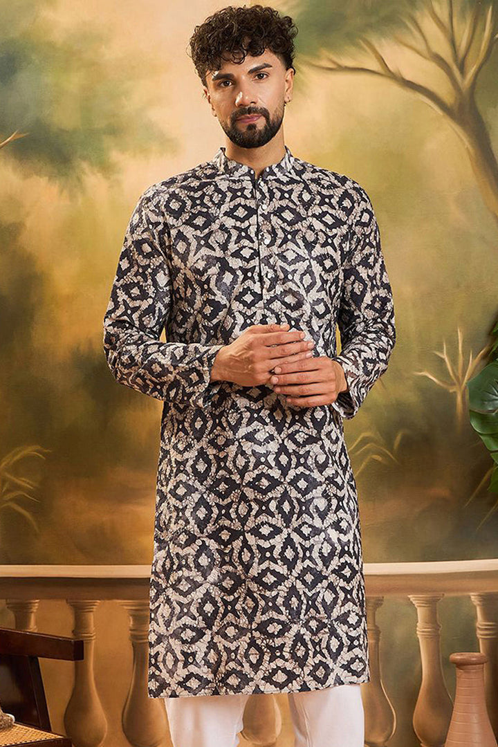 Blue Cotton Batik Embroidered Straight Kurta  | SHOBITAM