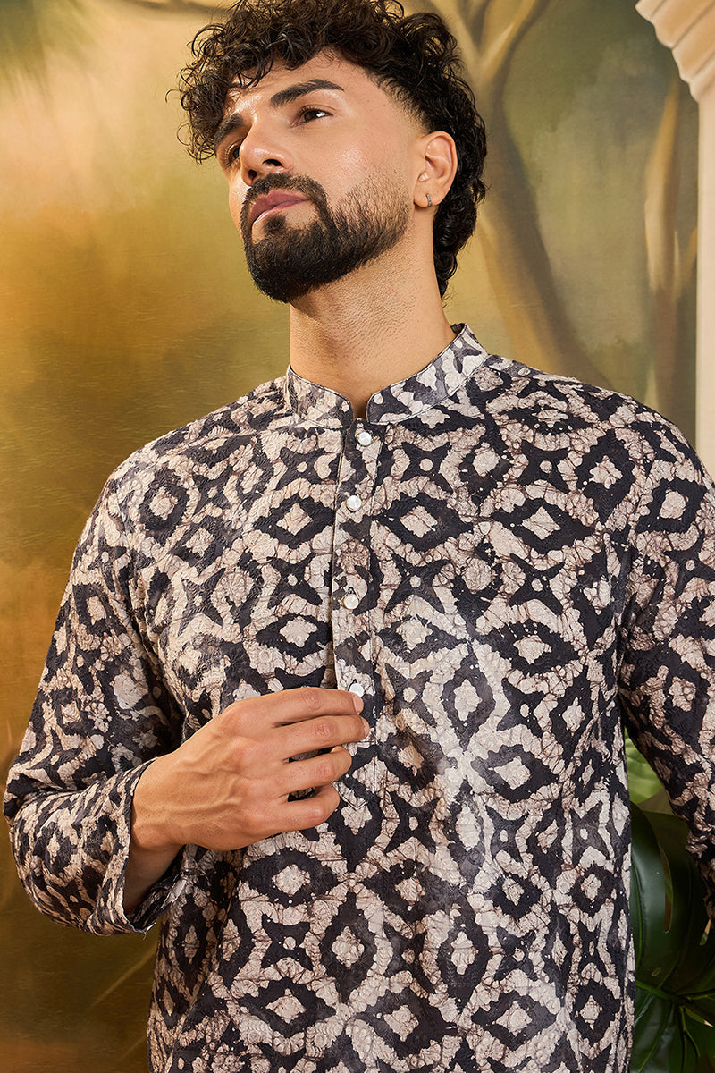Blue Cotton Batik Embroidered Straight Kurta  | SHOBITAM