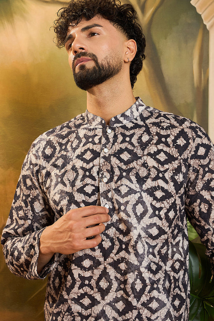 Blue Cotton Batik Embroidered Straight Kurta  | SHOBITAM
