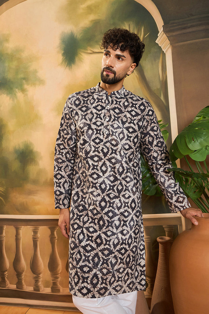 Blue Cotton Batik Embroidered Straight Kurta  | SHOBITAM