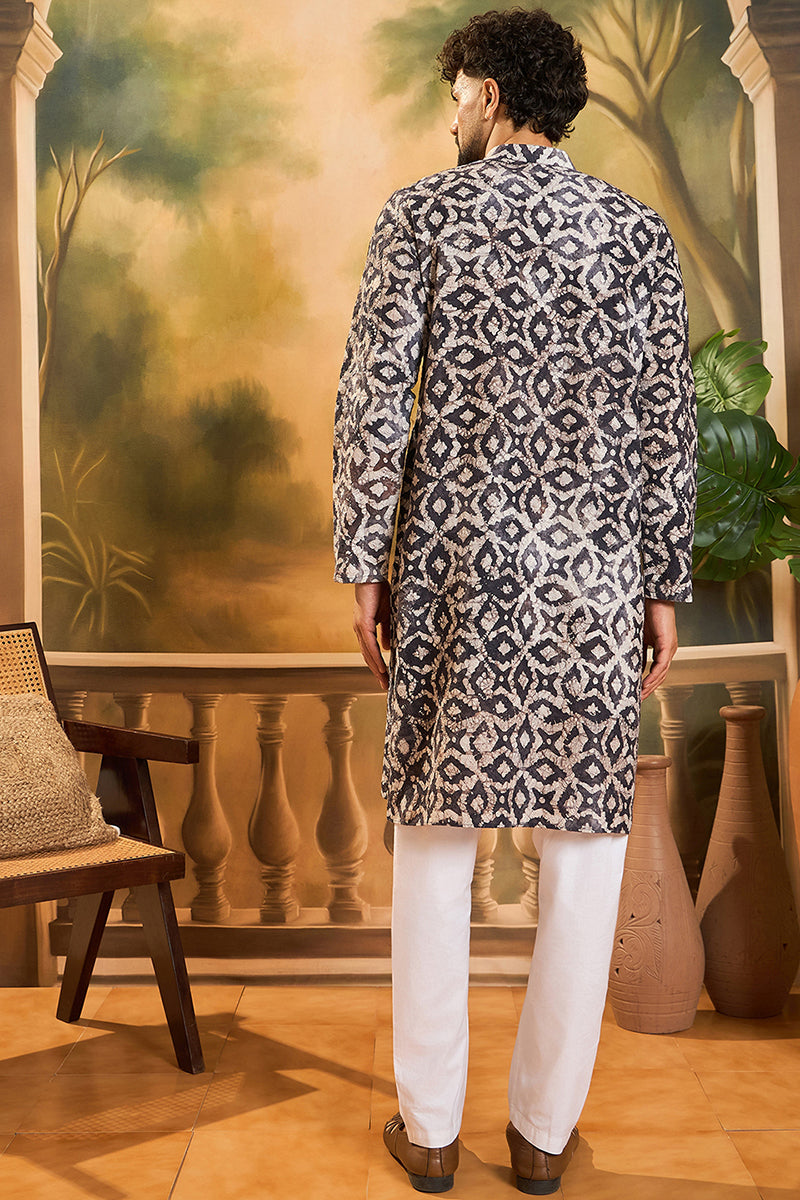 Blue Cotton Batik Embroidered Straight Kurta  | SHOBITAM