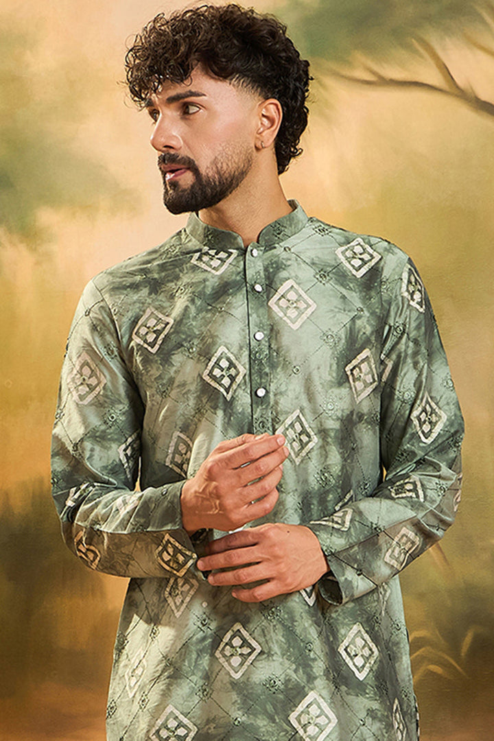 Green Silk Blend Embroidered Straight Kurta  | SHOBITAM
