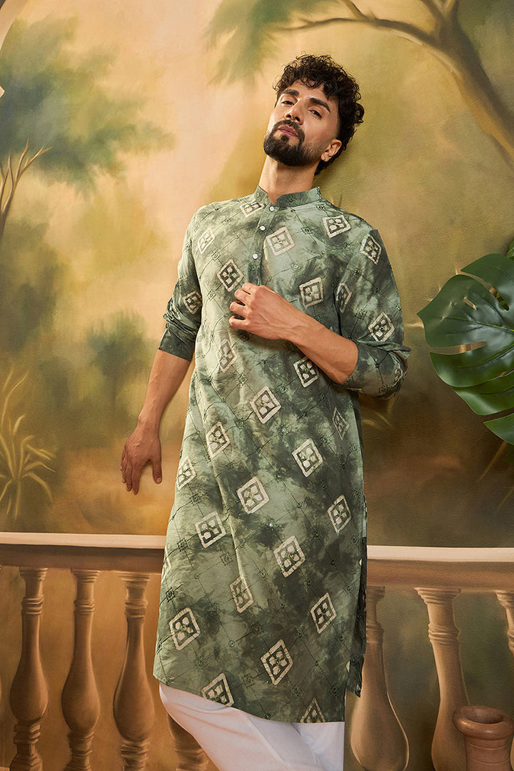 Green Silk Blend Embroidered Straight Kurta  | SHOBITAM