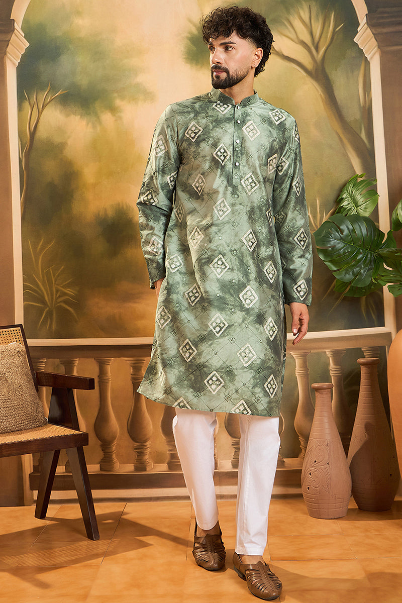 Green Silk Blend Embroidered Straight Kurta  | SHOBITAM