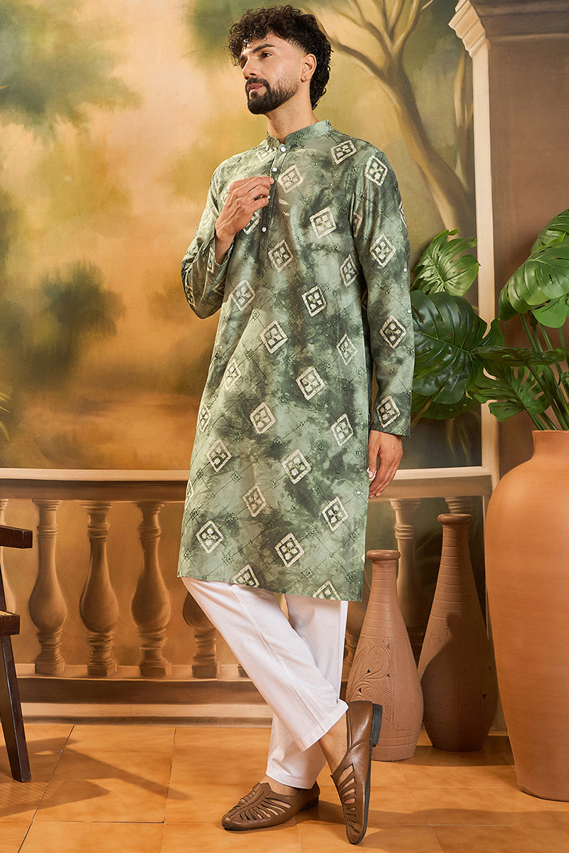 Green Silk Blend Embroidered Straight Kurta  | SHOBITAM
