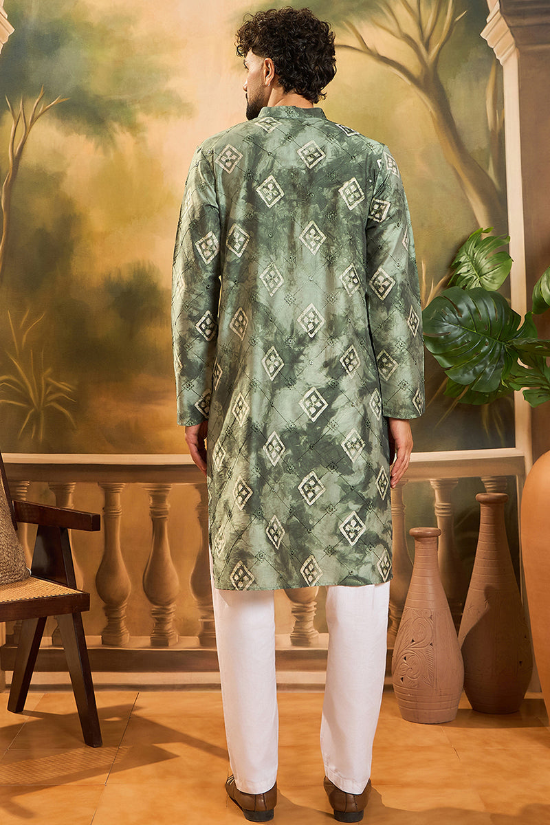 Green Silk Blend Embroidered Straight Kurta  | SHOBITAM