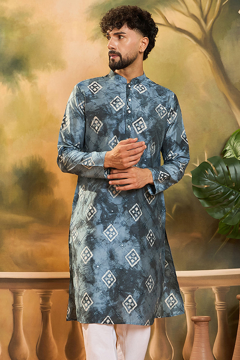 Blue Silk Blend Embroidered Straight Kurta  | SHOBITAM