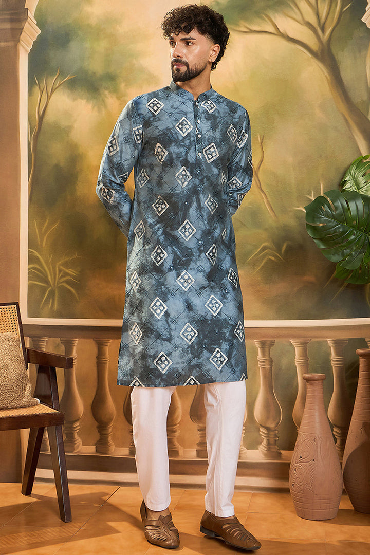 Blue Silk Blend Embroidered Straight Kurta  | SHOBITAM