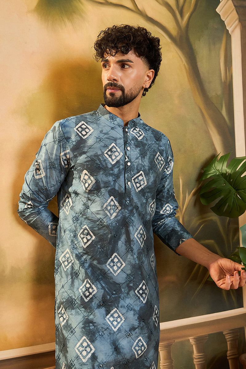 Blue Silk Blend Embroidered Straight Kurta  | SHOBITAM