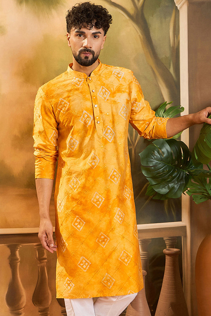 Yellow Silk Blend Embroidered Straight Kurta  | SHOBITAM