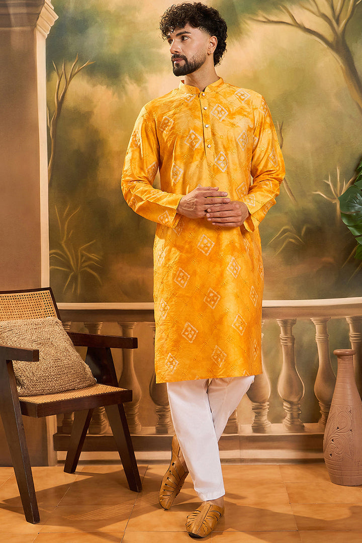 Yellow Silk Blend Embroidered Straight Kurta  | SHOBITAM