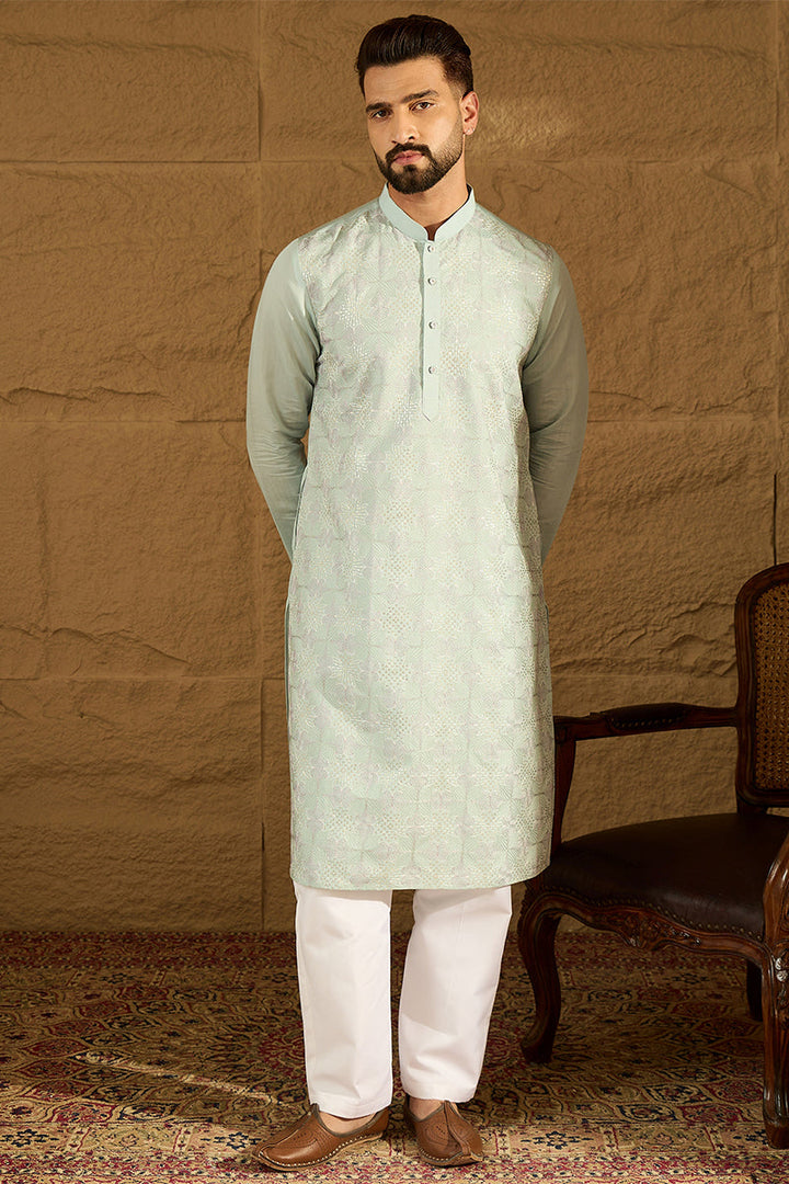 Blue Silk Blend Solid Embroidered Straight Kurta | SHOBITAM