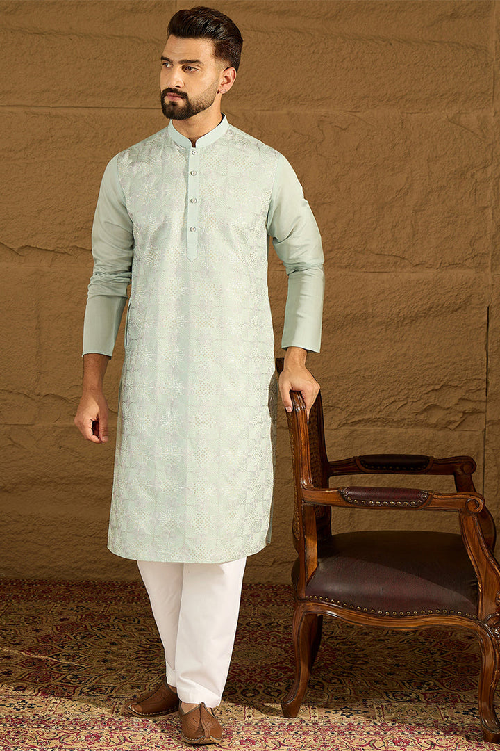 Blue Silk Blend Solid Embroidered Straight Kurta | SHOBITAM