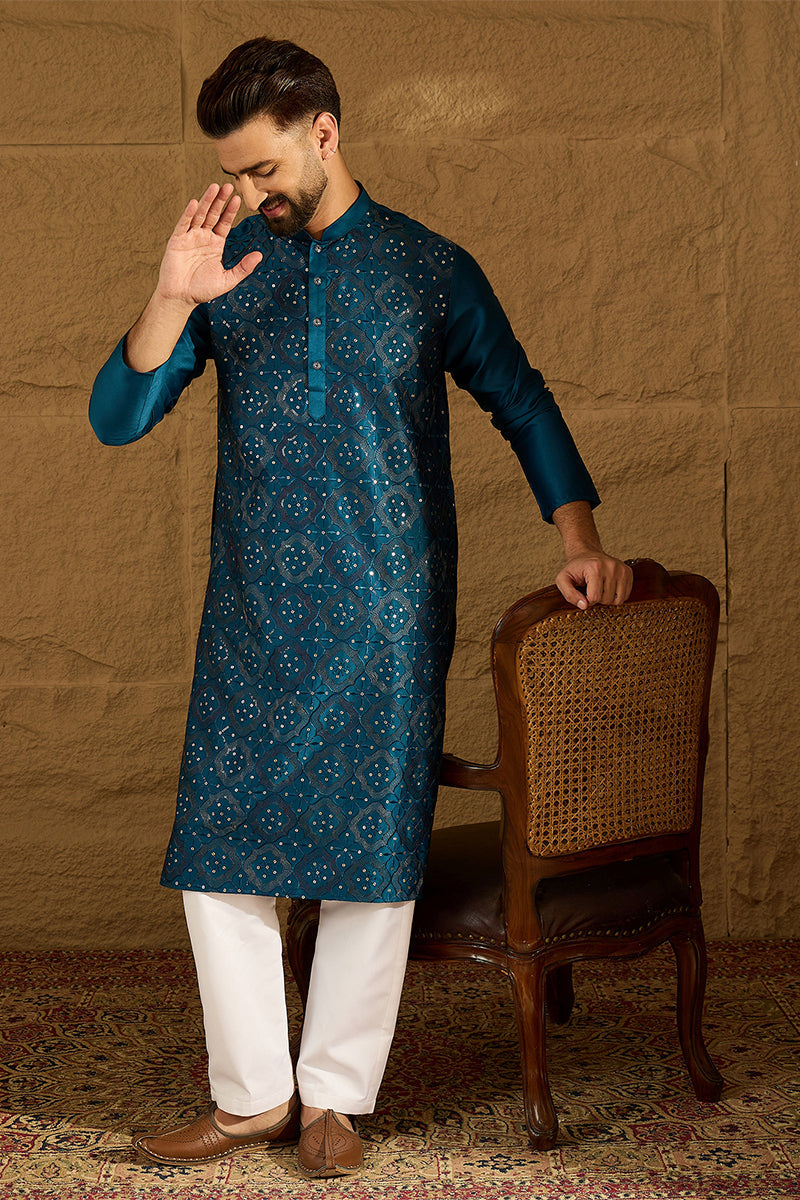 Blue Silk Blend Solid Embroidered Straight Kurta  | SHOBITAM