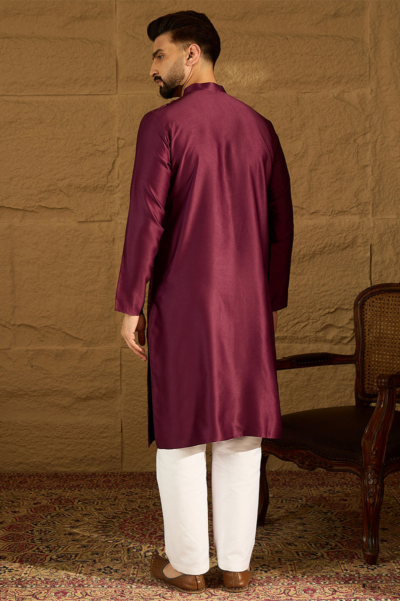 Purple Silk Blend Solid Embroidered Straight Kurta  | SHOBITAM