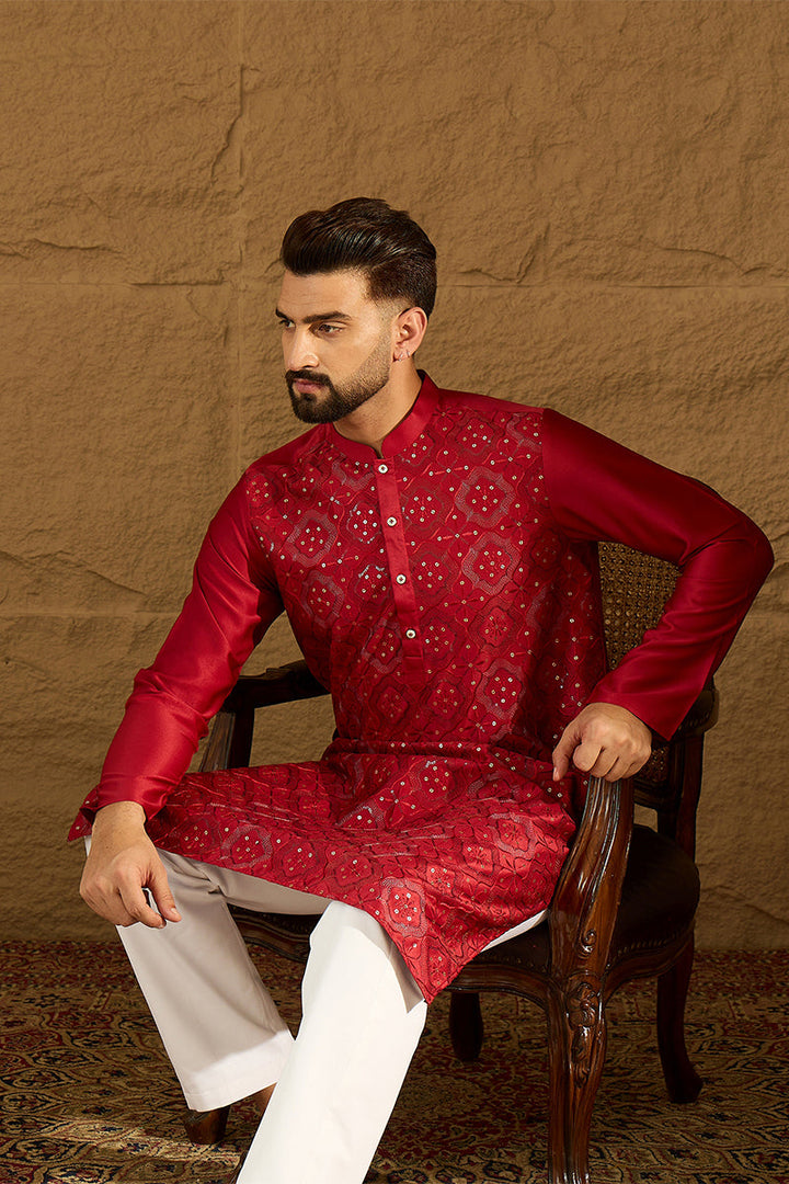 Maroon Silk Blend Solid Embroidered Straight Kurta  | SHOBITAM