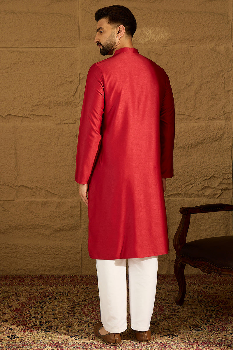 Maroon Silk Blend Solid Embroidered Straight Kurta  | SHOBITAM