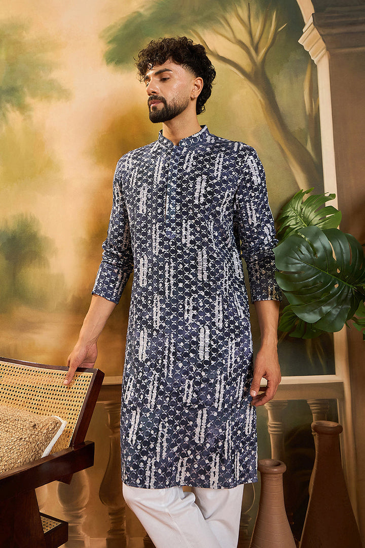 Blue Viscose Rayon Embroidered Straight Kurta  | SHOBITAM