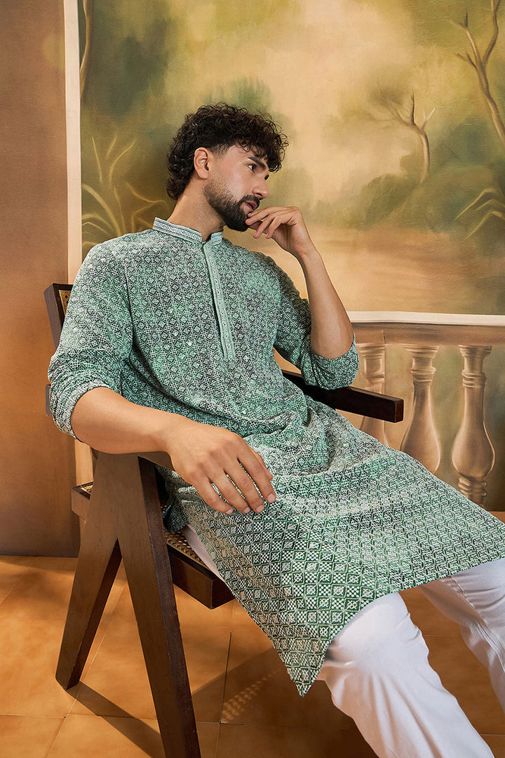 Green Viscose Rayon Shibori Embroidered Straight Kurta  | SHOBITAM