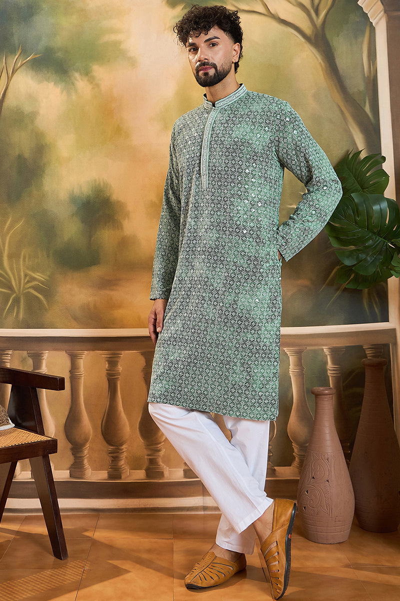 Green Viscose Rayon Shibori Embroidered Straight Kurta  | SHOBITAM