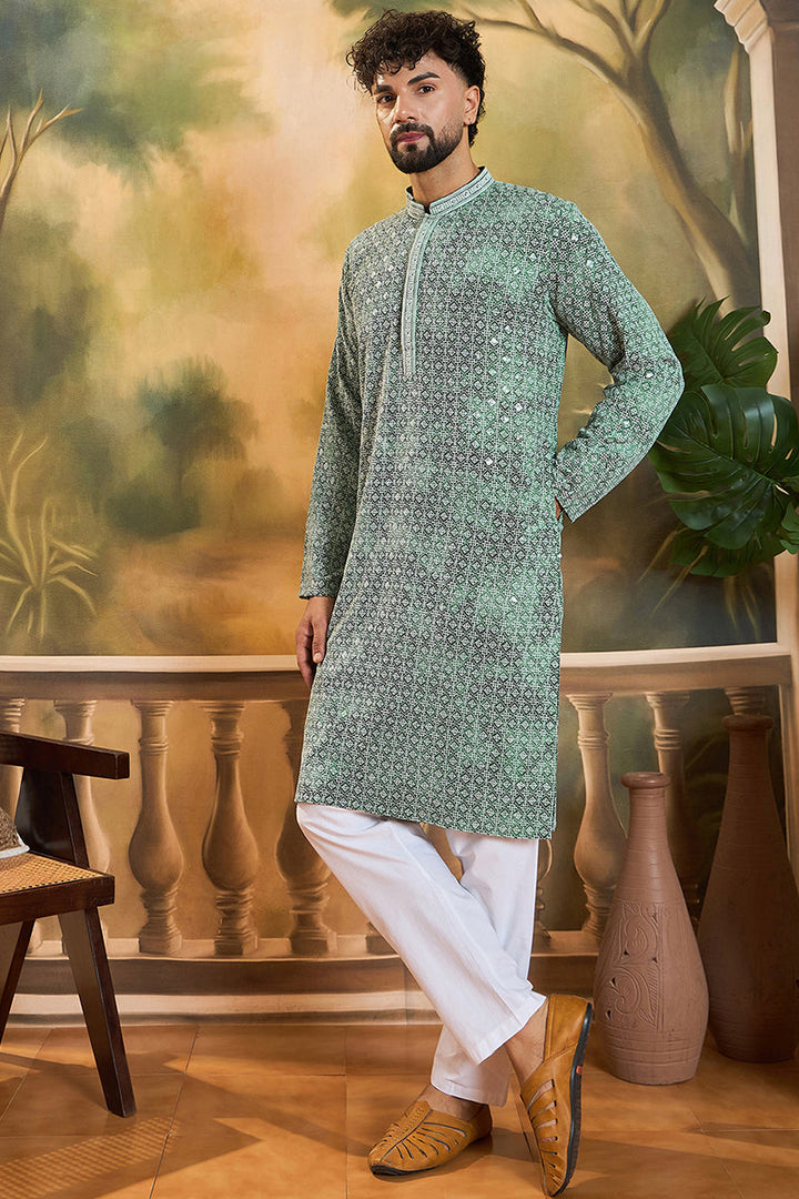 Green Viscose Rayon Shibori Embroidered Straight Kurta  | SHOBITAM
