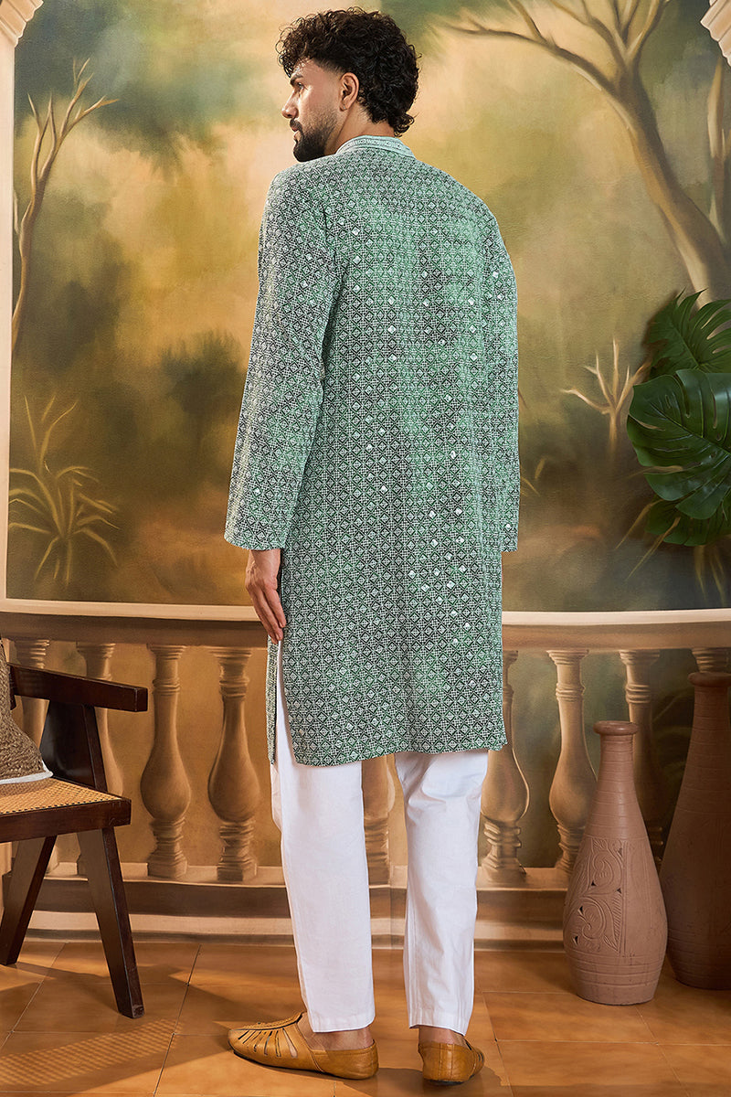 Green Viscose Rayon Shibori Embroidered Straight Kurta  | SHOBITAM