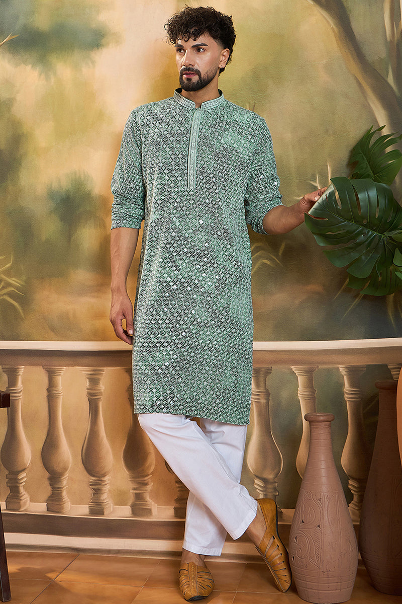 Green Viscose Rayon Shibori Embroidered Straight Kurta  | SHOBITAM