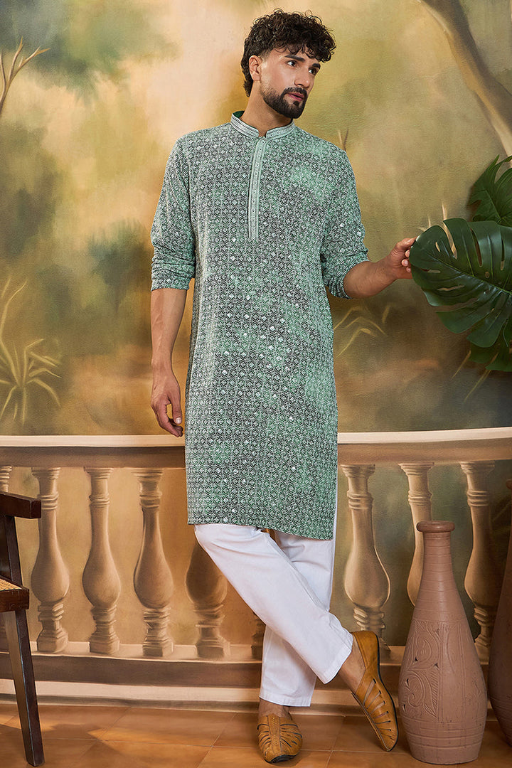 Green Viscose Rayon Shibori Embroidered Straight Kurta  | SHOBITAM