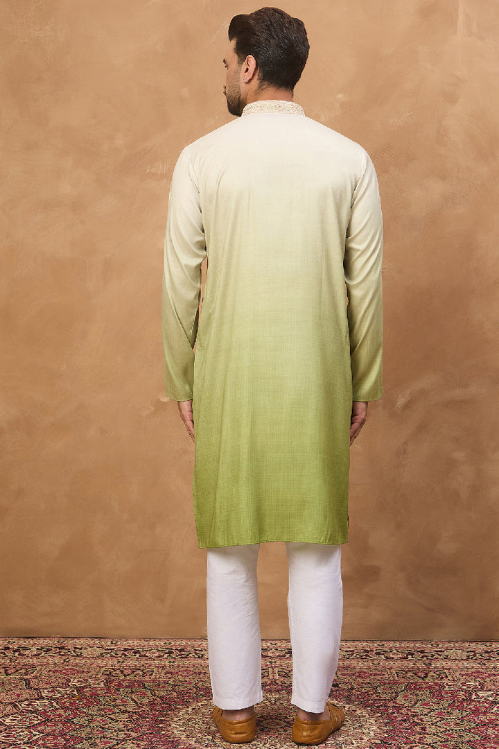 Green Silk Blend Solid Embroidered Straight Kurta With Pant Set | SHOBITAM