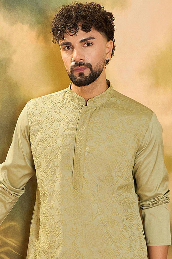 Green Silk Blend Solid Embroidered Straight Kurta | SHOBITAM