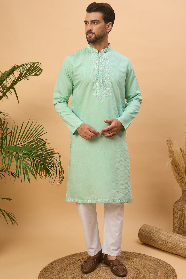 Blue Silk Blend Solid Embroidered Straight Kurta With Pant Set | SHOBITAM