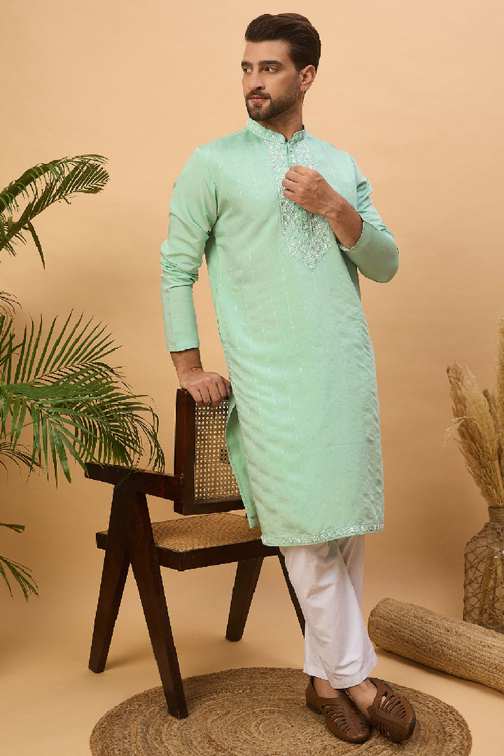 Blue Silk Blend Solid Embroidered Straight Kurta With Pant Set | SHOBITAM
