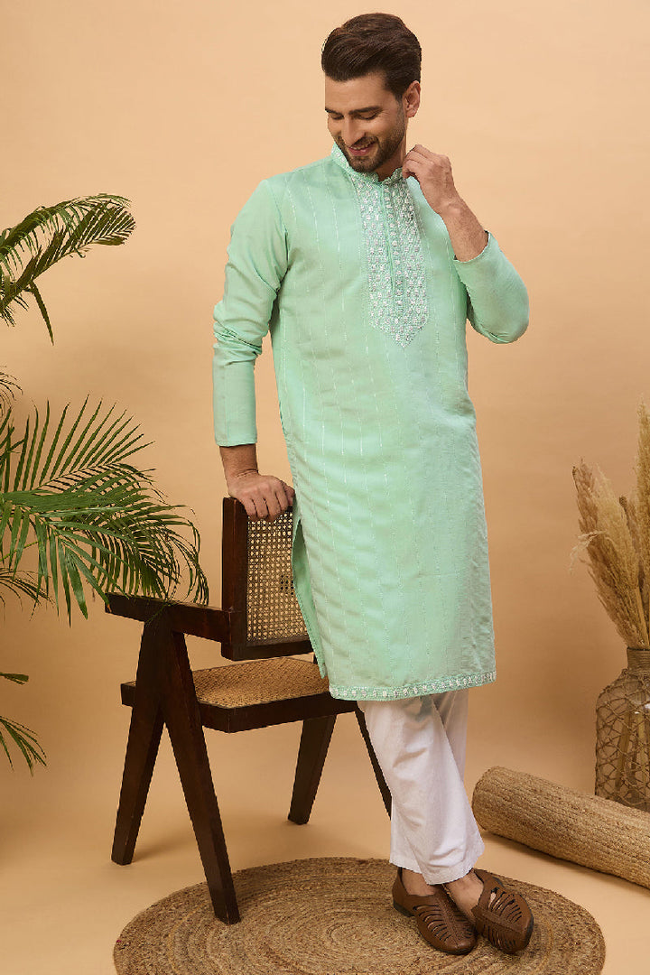 Blue Silk Blend Solid Embroidered Straight Kurta With Pant Set | SHOBITAM