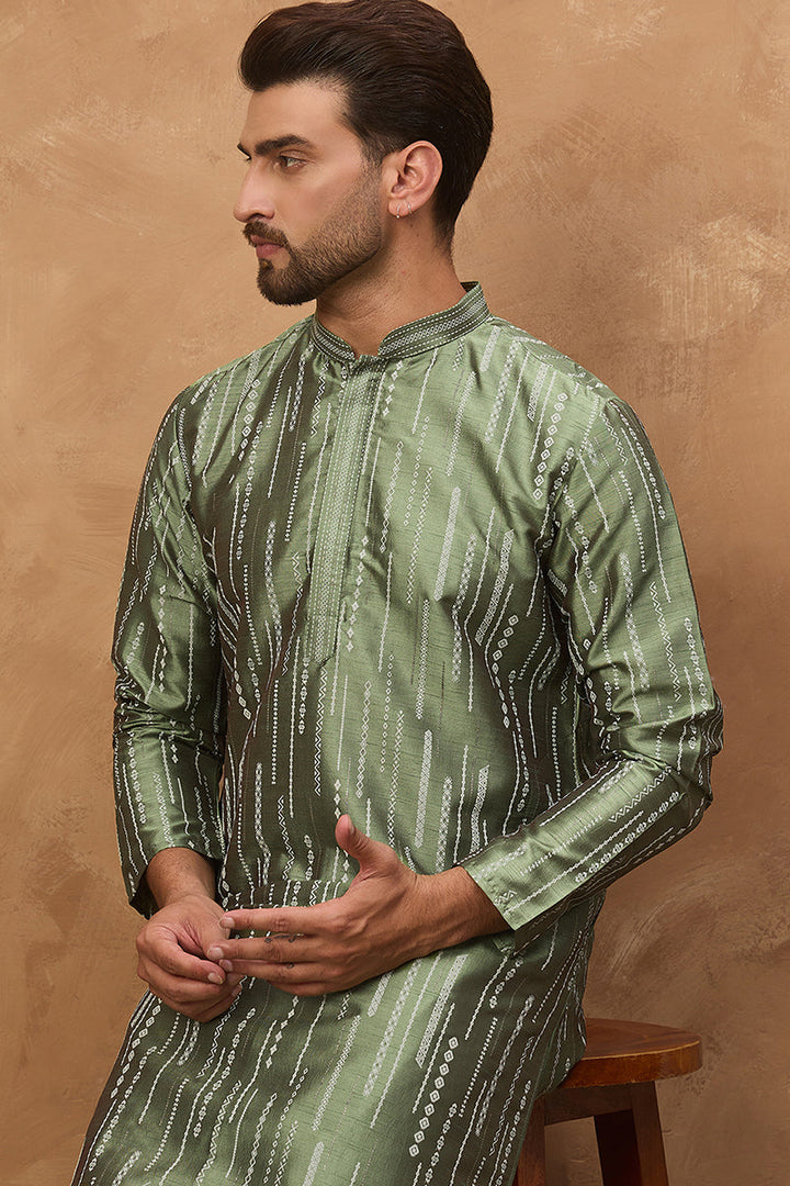 Green Silk Blend Geometric Embroidered Straight Kurta  | SHOBITAM