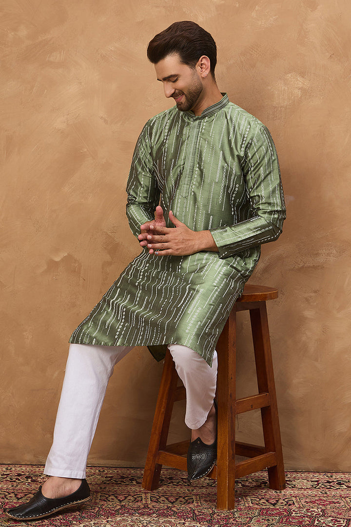 Green Silk Blend Geometric Embroidered Straight Kurta  | SHOBITAM