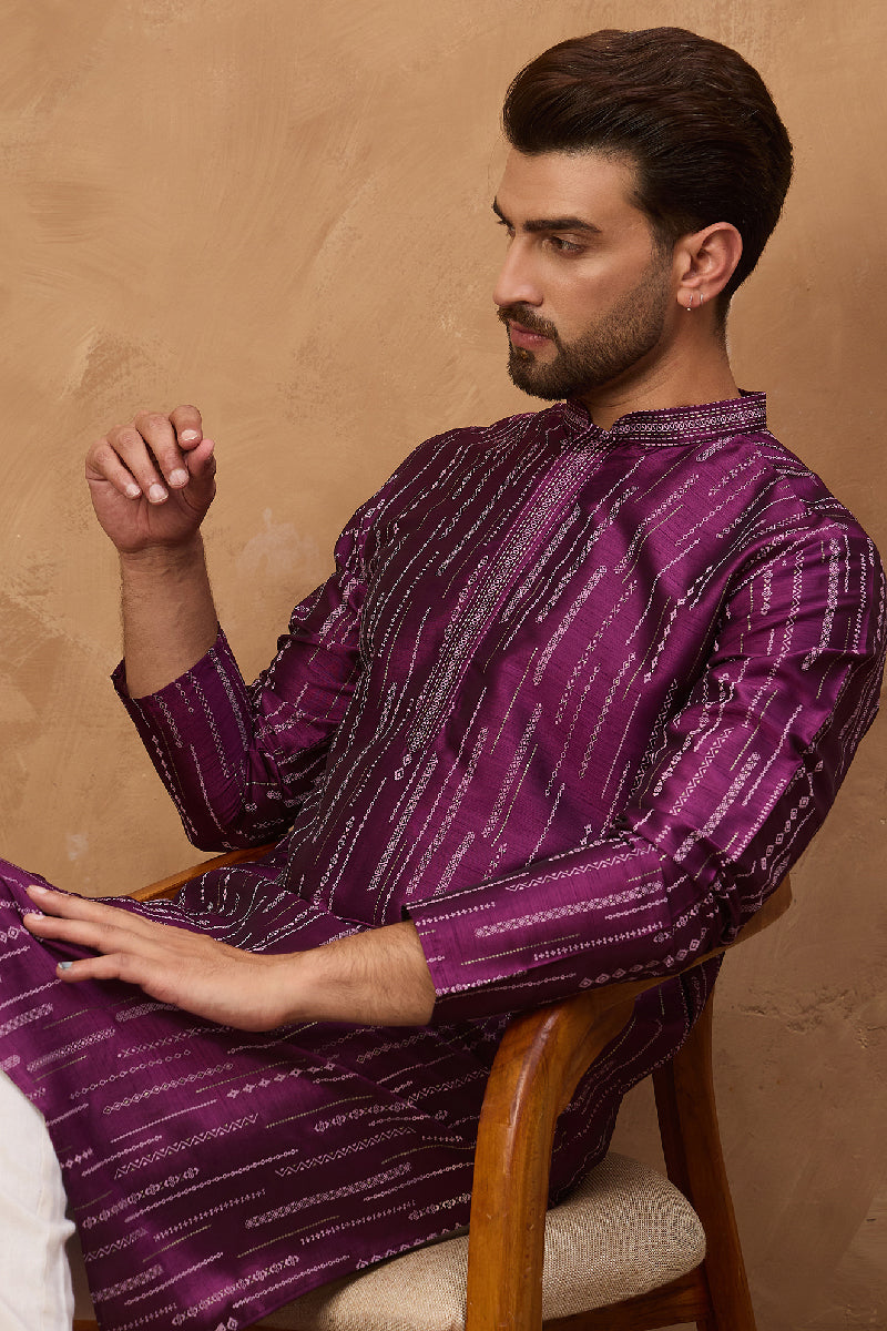 Blue Silk Blend Batik Embroidered Straight Kurta with Trouser | SHOBITAM