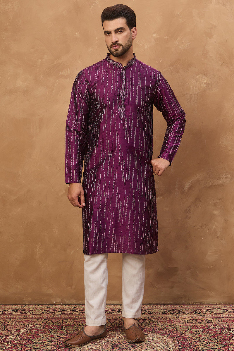 Blue Silk Blend Batik Embroidered Straight Kurta with Trouser | SHOBITAM