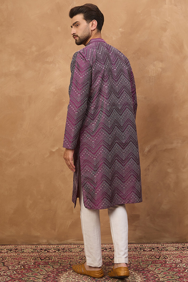 Purple Silk Blend Geometric Printed Straight Kurta  | SHOBITAM