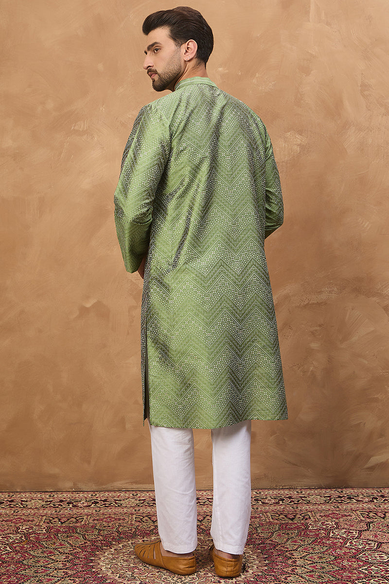 Green Silk Blend Geometric Printed Straight Kurta | SHOBITAM