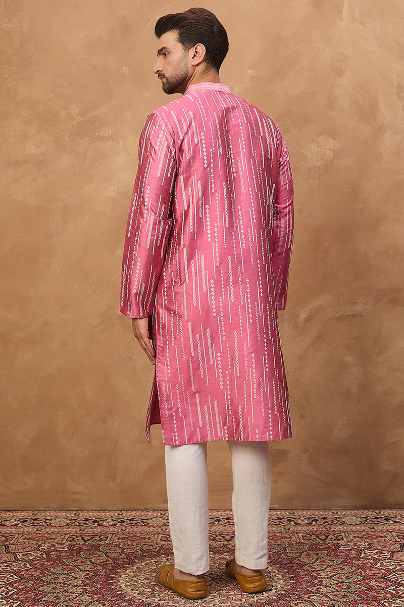 Pink Silk Blend Geometric Printed Straight Kurta | SHOBITAM