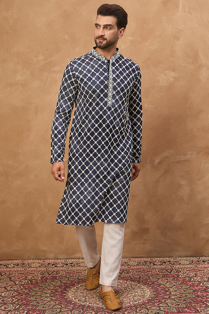 Blue Viscose Rayon Shibori Embroidered Straight Kurta | SHOBITAM