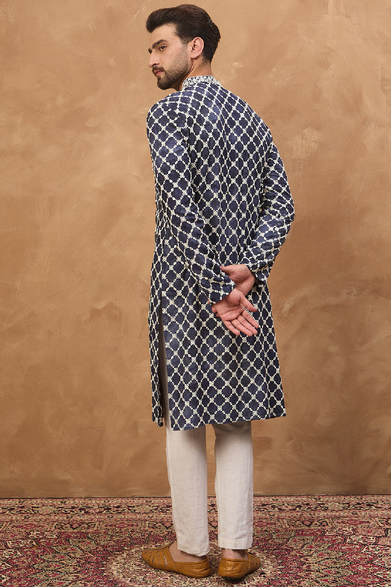 Blue Viscose Rayon Shibori Embroidered Straight Kurta With Pant Set | Shobitam