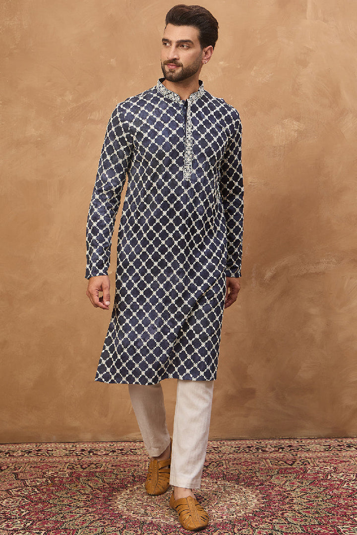 Blue Viscose Rayon Shibori Embroidered Straight Kurta With Pant Set | Shobitam